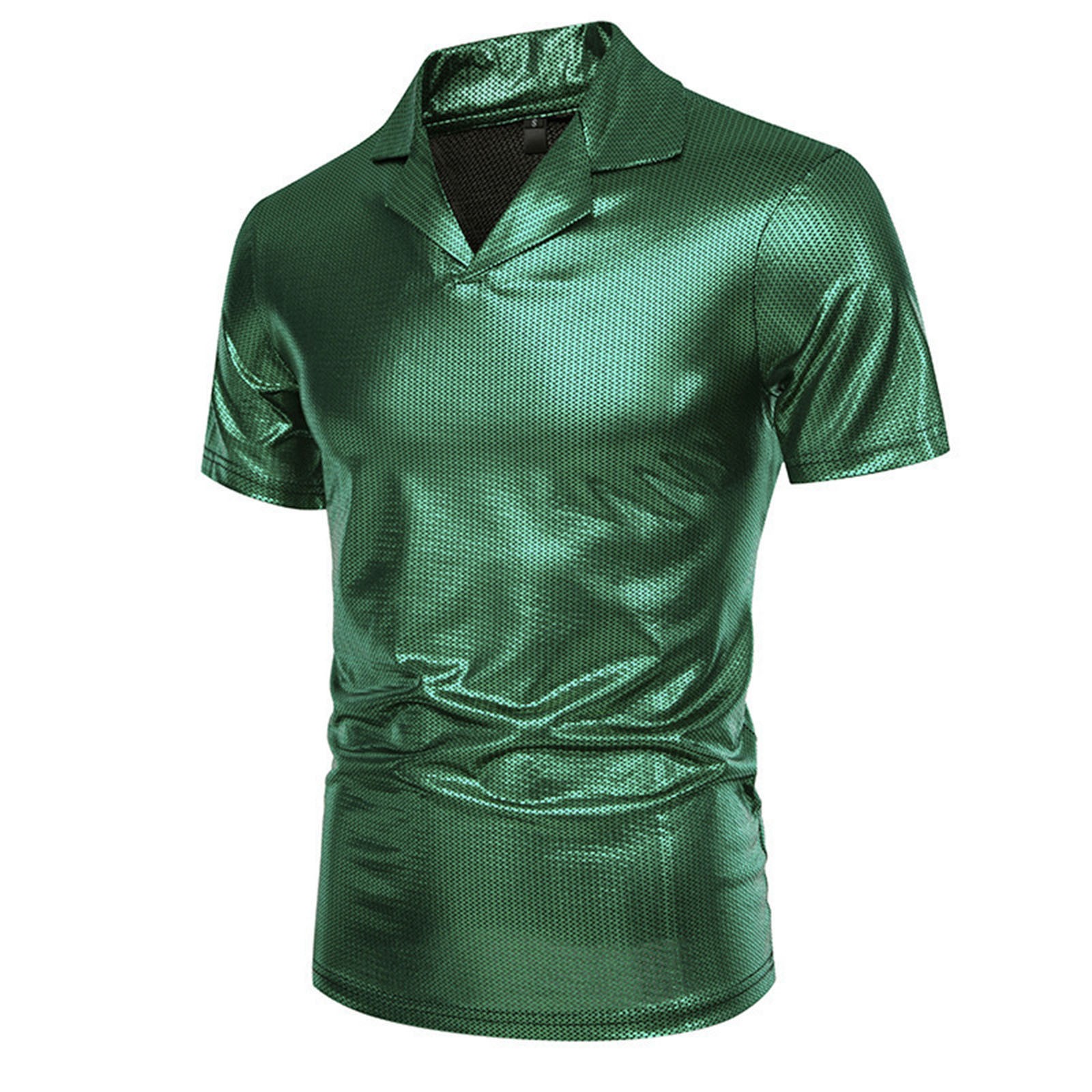 thumbnail image 2 of Camisa informal de diseño elegante y brillante para hombre, ideal para vacaciones: material PU, transpirable, ligera, lavable a máquina, para fiestas y uso diario., 2 of 4